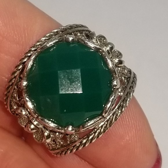 Stunning Green Onyx Ornate Filigree Ring Size 5 - Picture 5 of 5